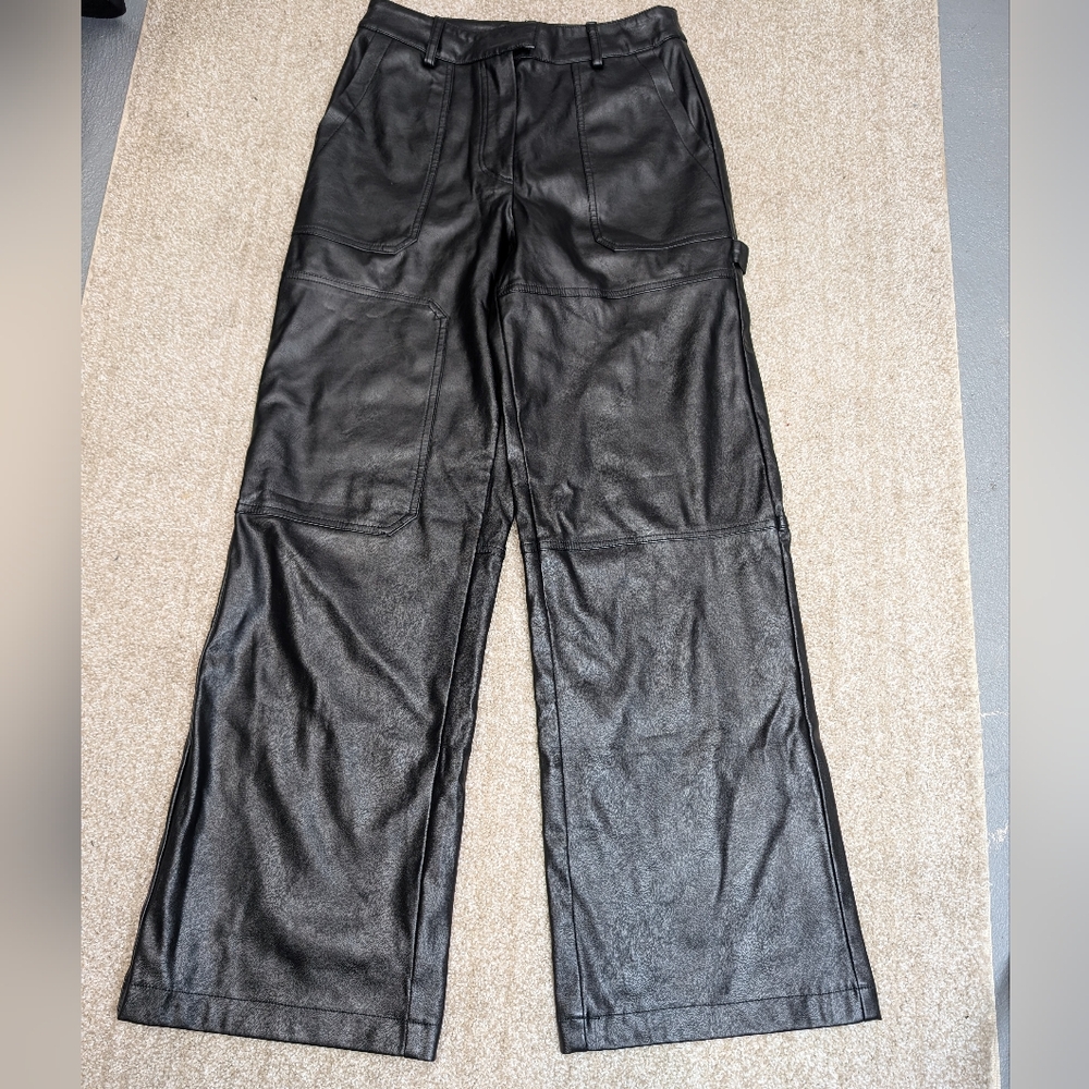 Wide leg leather pants